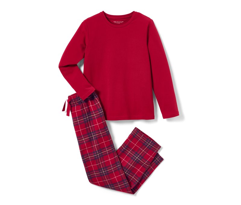 Tchibo - Kinder-Flanell-Pyjama - Kinder - Gr. 134/140 - weiß/kariert