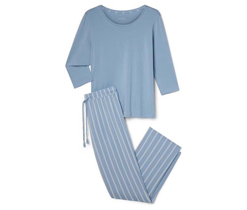 Tchibo - Pyjama - Damen - Gr. L - hellblau/gestreift