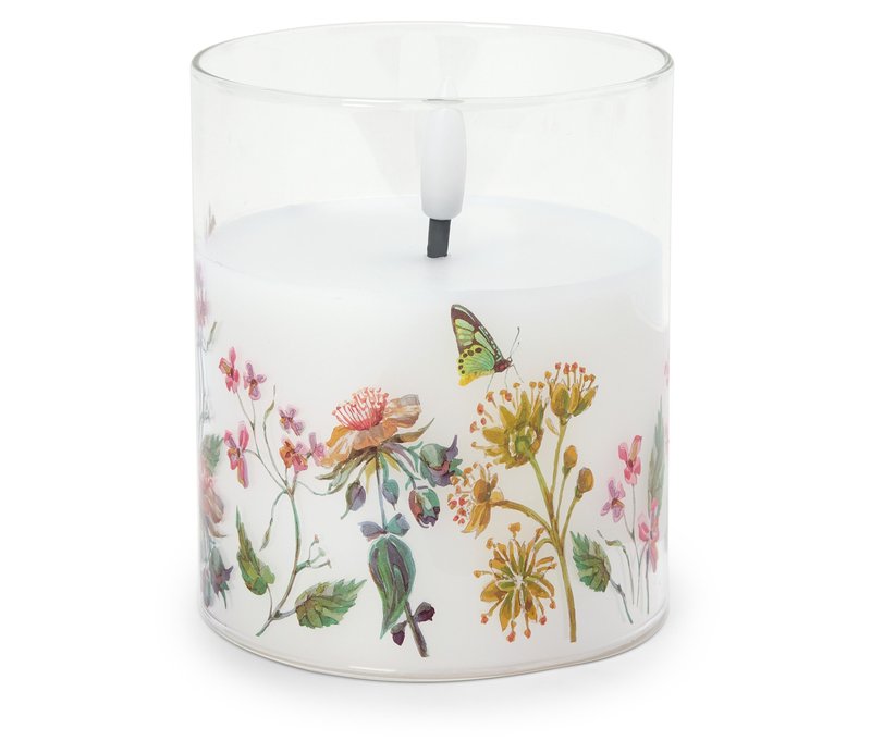 Tchibo - LED-Echtwachskerze im Glas mit Blumenprint - creme
