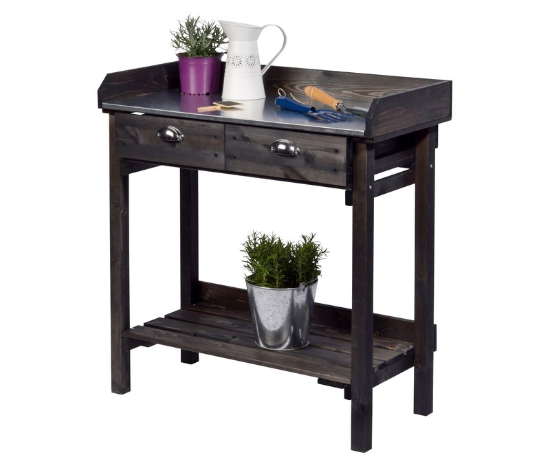 Tchibo - Pflanztisch mit Schubladen - 79x39x90cm - schwarz - Fichtenholz / Metall