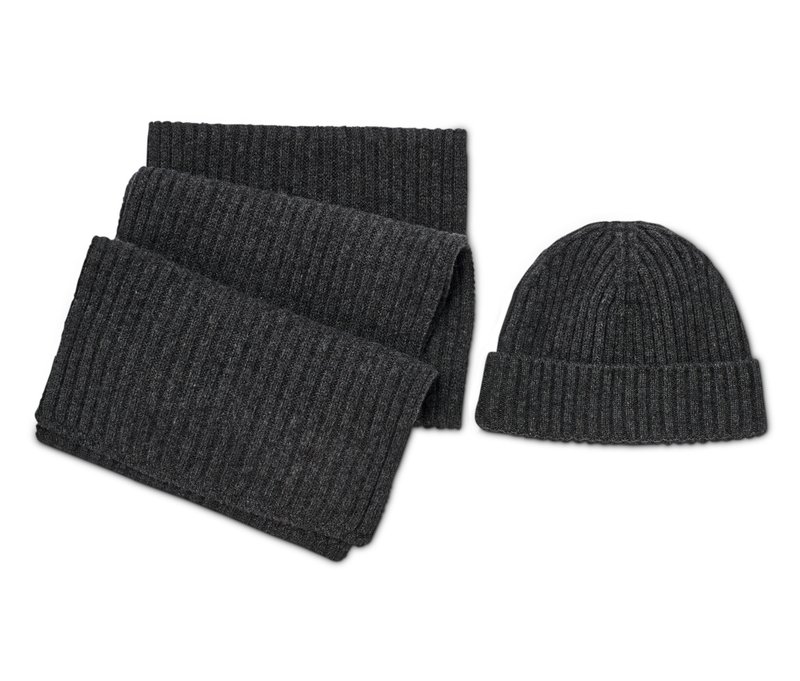 Tchibo - Wollmütze und Wollschal im Set - anthrazit