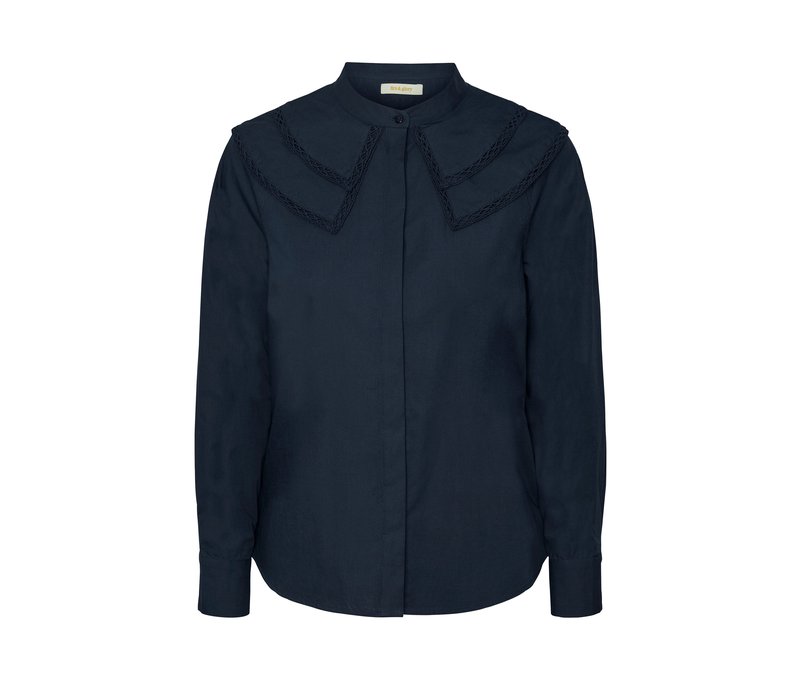 Tchibo - Hemdbluse mit Volantkragen - Damen - Gr. 38 - dunkelblau