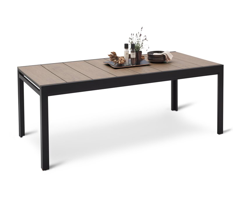 Tchibo - Ausziehbarer Gartentisch mit Duraboard-Tischplatte - 201,2x95x75,8cm - schwarz - Aluminium / Eukalyptusholz / Polyethylen