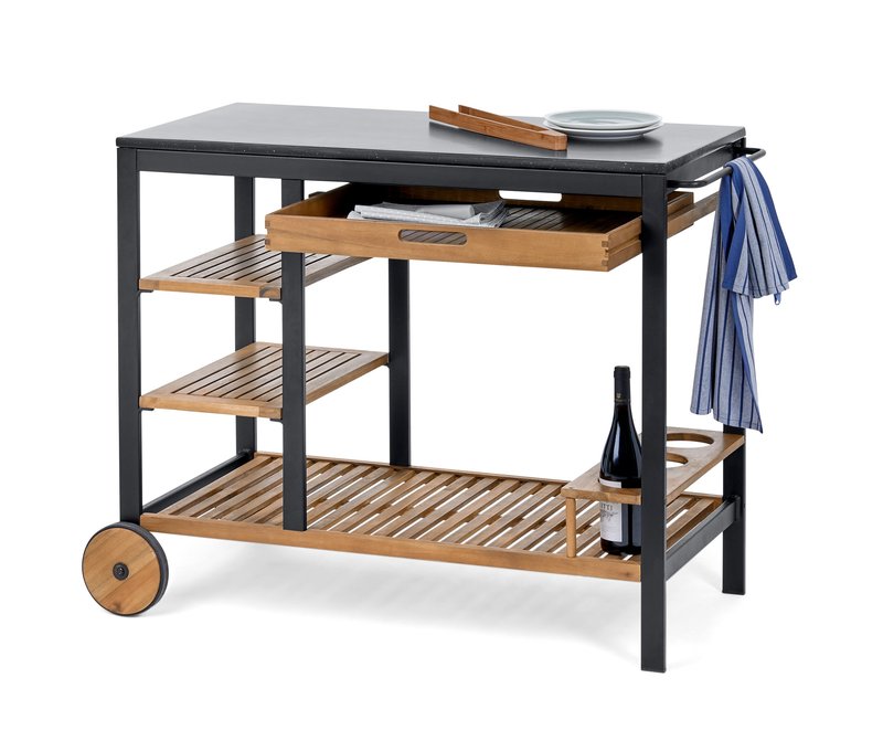 Tchibo - Grillwagen mit Polyzement-Arbeitsfläche - 100x50x84cm - schwarz - Aluminium / Holz / Akazienholz