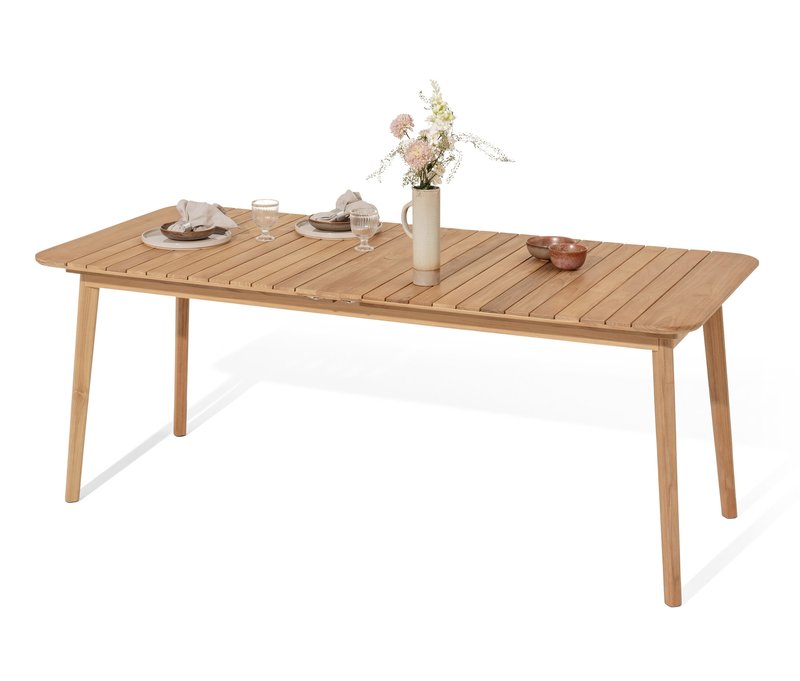 Tchibo - Doppelt ausziehbarer Teak-Dining-Tisch - 200x90x75,5cm - naturfarben - Holz / Edelstahl / Polypropylen