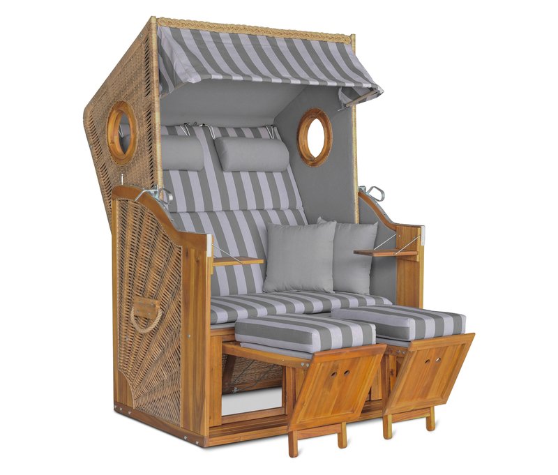 deVries Strandkorb - 120x155x80cm - grau - Akazienholz / Polyethylen / Polyurethan