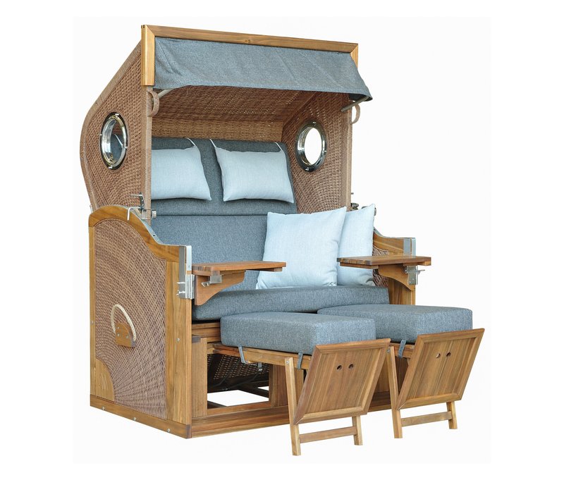 deVries Strandkorb - 135x90x175cm - taupe - Akazienholz / Polyethylen / Polyester