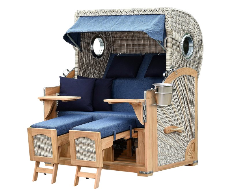 deVries Strandkorb - 140x161x160cm - silber - Holz / Polyethylen / Polyurethan