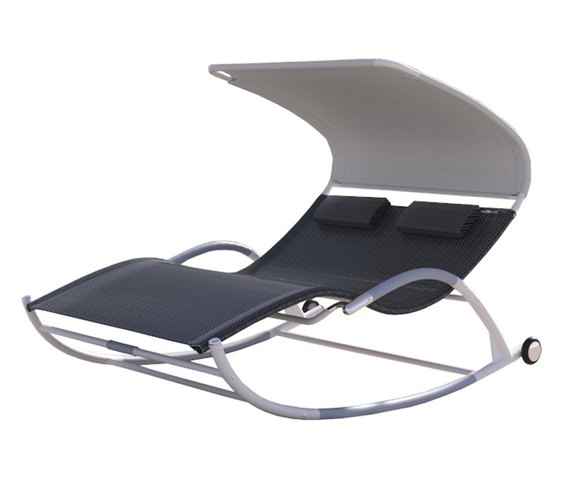 Leco Doppelschaukelliege mit Rädern - 206x165x146cm - anthrazit - Stahl / Kunststoff / Polyester