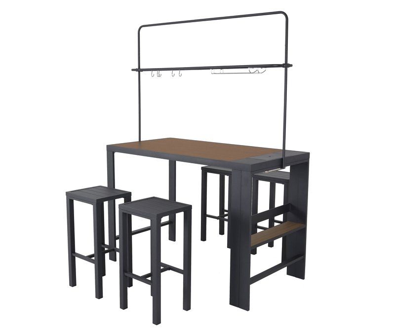 Leco Bartisch und 4 Hocker - 157x209x80cm - braun - Aluminium