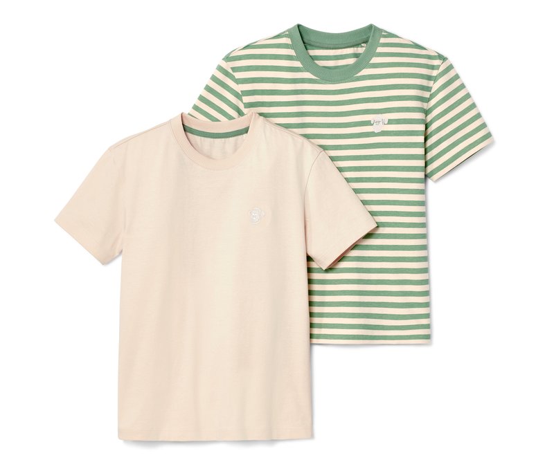 Tchibo - 2 Kinder-T-Shirts - Gr. 146/152 - beige/gestreift