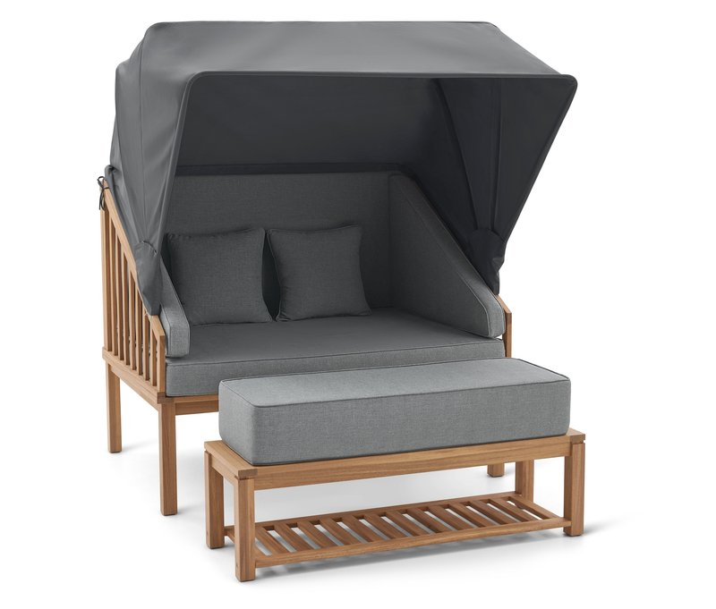 Tchibo - Premium Lounge-Strandkorb mit Sonnenschutz-Dach - 140x105x175cm - anthrazit - Akazienholz / Polypropylen / Polyester