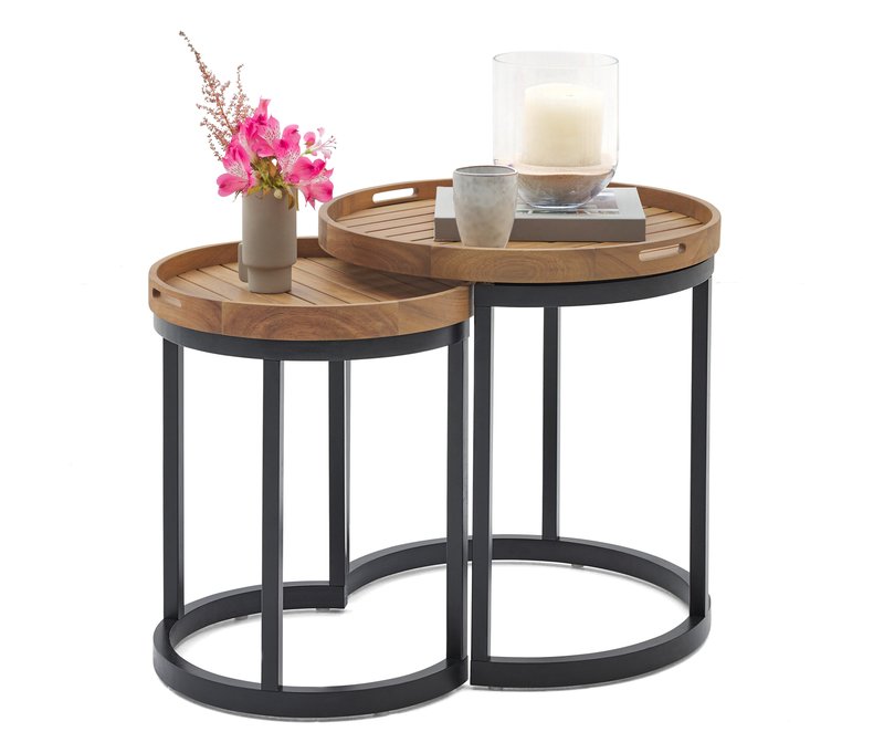 Tchibo - 2 Garten-Beistelltische mit abnehmbaren Tabletts - 56,5x55x13,5cm - schwarz - Holz / Akazienholz / Stahl