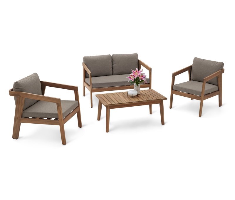 Tchibo - Garten-Lounge-Set mit Textilgeflecht - 56x74,5x73,5cm - taupe - Eukalyptus-Massivholz / Polypropylen / Polyurethan