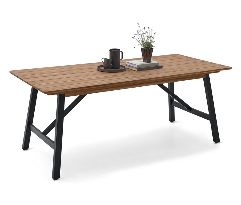 Tchibo - Ausziehbarer Gartentisch mit rustikalem Gestell - 200x90x777cm - schwarz - Akazienholz / Polypropylen