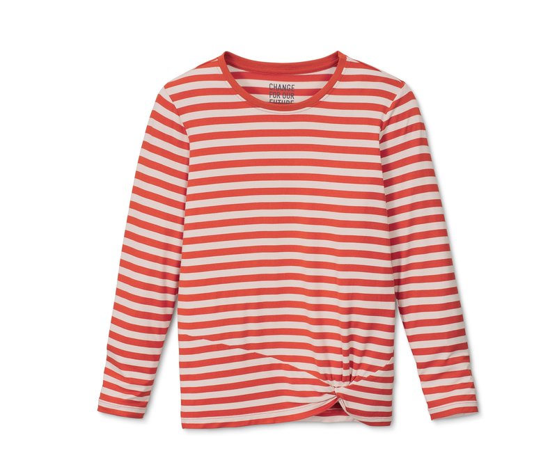 Tchibo - Langarmshirt mit Knotendetail - Gr. 158/164 - orange/gestreift