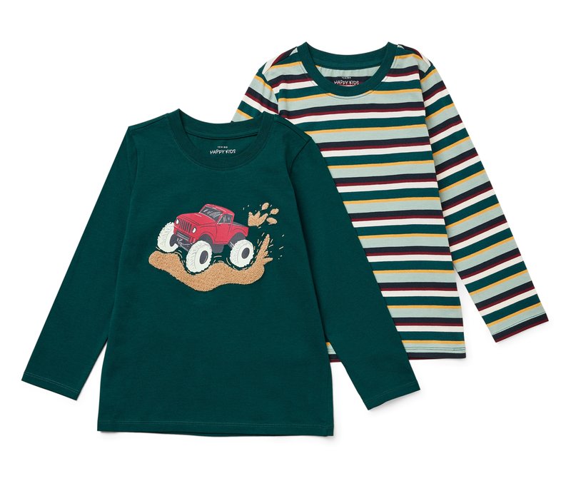 Tchibo - 2 Kinder-Langarmshirts - Gr. 98/104 - dunkelgrün