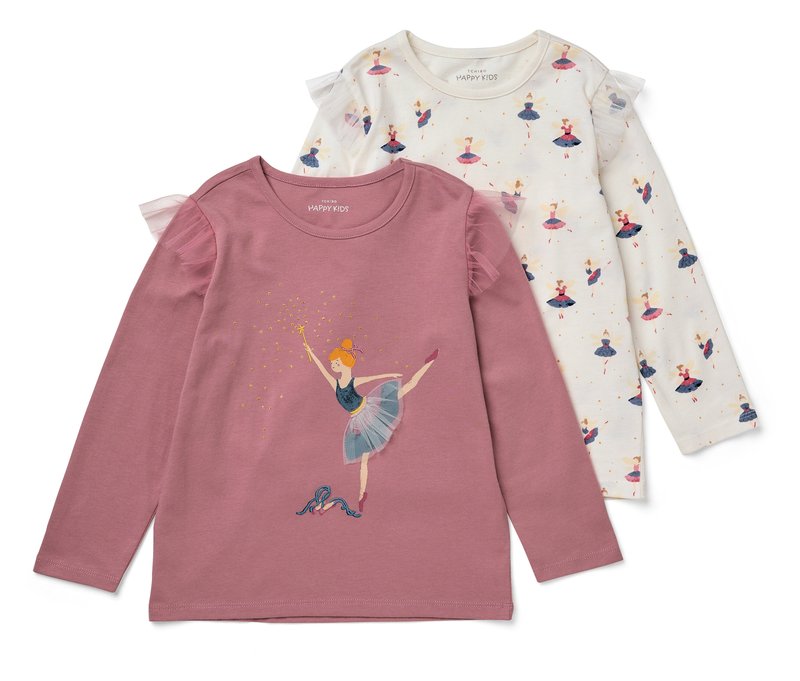 Tchibo - 2 Kinder-Langarmshirts mit Tüll-Rüschen - Gr. 98/104 - creme