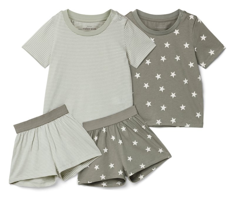 Tchibo - 2 kurze Kinder-Pyjamas - Gr. 110/116 - olivgrün/print