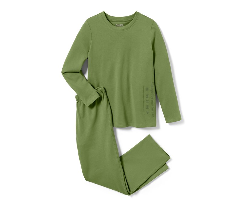 Tchibo - Kinder-Pyjama - Gr. 122/128 - olivgrün/print