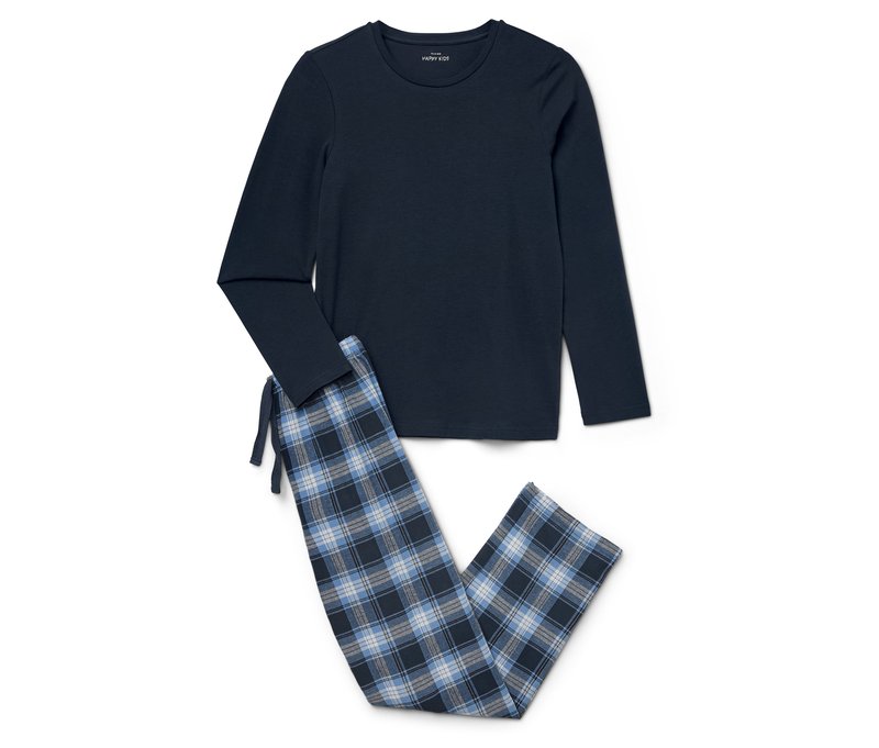 Tchibo - Kinder-Flanell-Pyjama - Gr. 170/176 - weiß/kariert