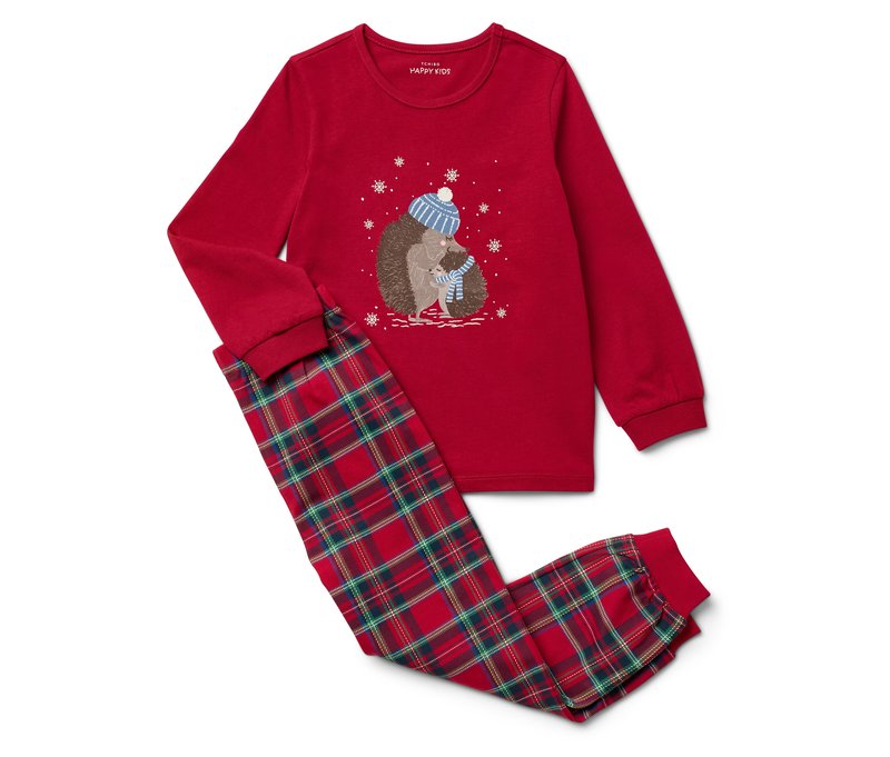 Tchibo - Kinder-Pyjama »Glow in the dark« - Gr. 98/104 - dunkelrot/print