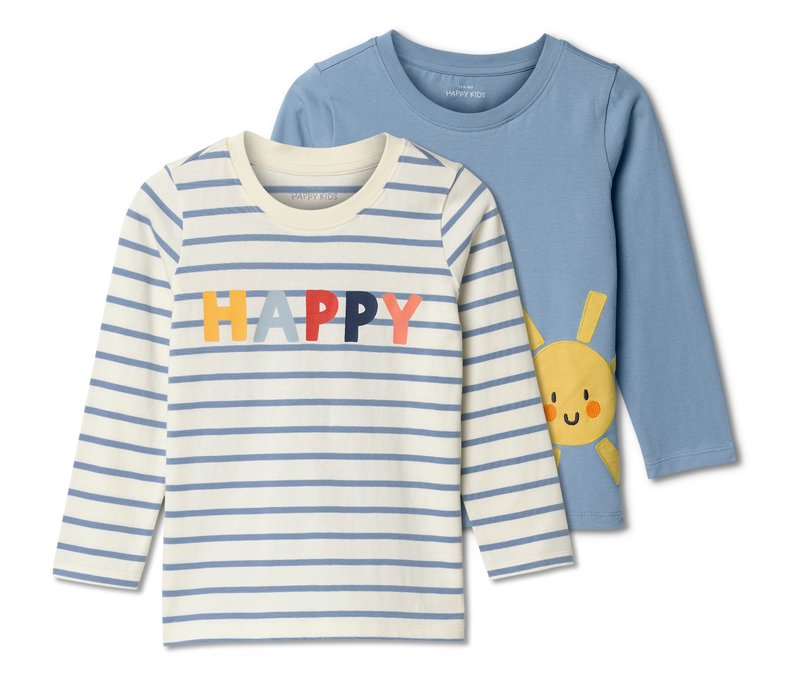 Tchibo - 2 Kinder-Langarmshirts mit Applikation - Gr. 122/128 - blau/print
