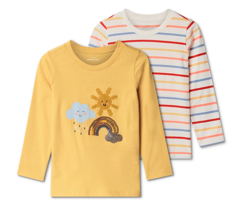Tchibo - 2 Kinder-Langarmshirts mit Applikation - Gr. 122/128 - creme/print