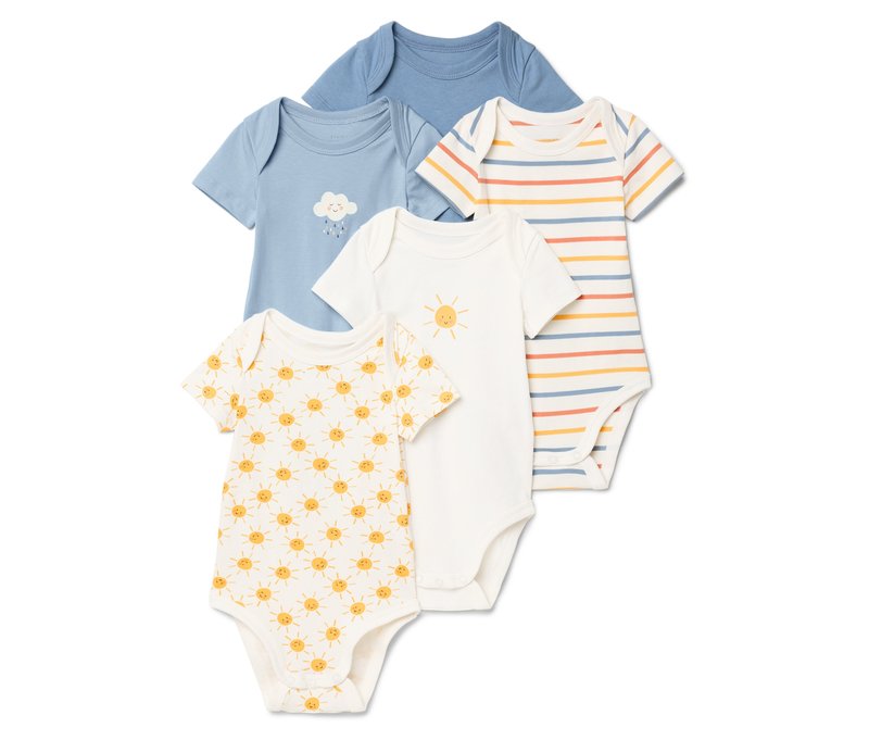 Tchibo - 5 Baby-Bodys mit Mitwachsfunktion - Gr. 98/104 - blau/print
