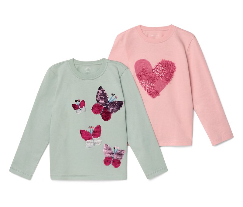 Tchibo - 2 Kinder-Langarmshirts mit Applikation - Gr. 86/92 - hellrosa