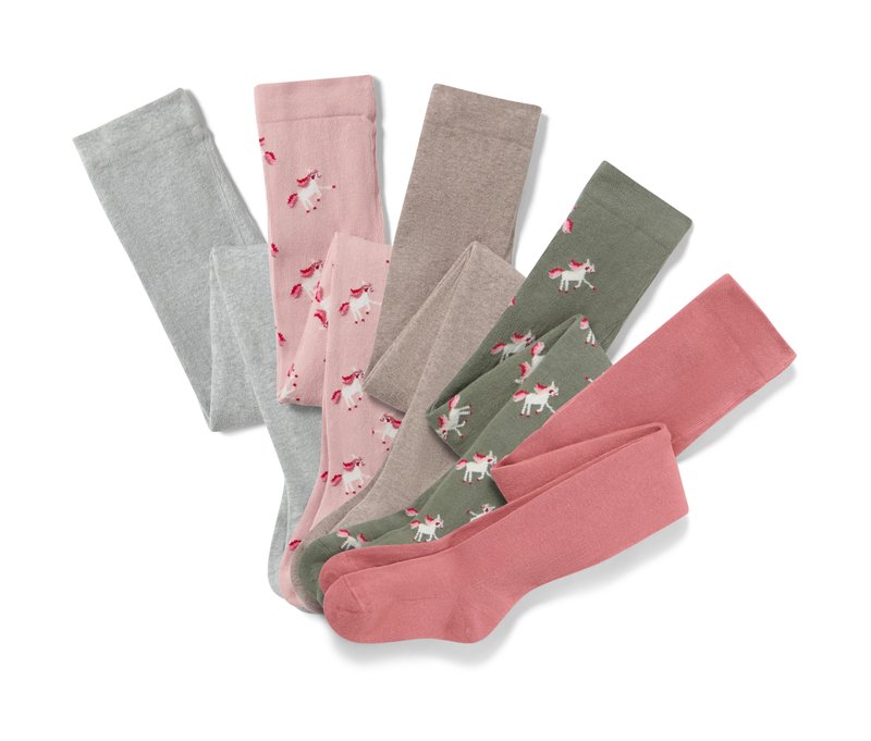 Tchibo - 5 Baumwoll-Strumpfhosen - Gr. 98/104 - dunkelrosa/gestreift