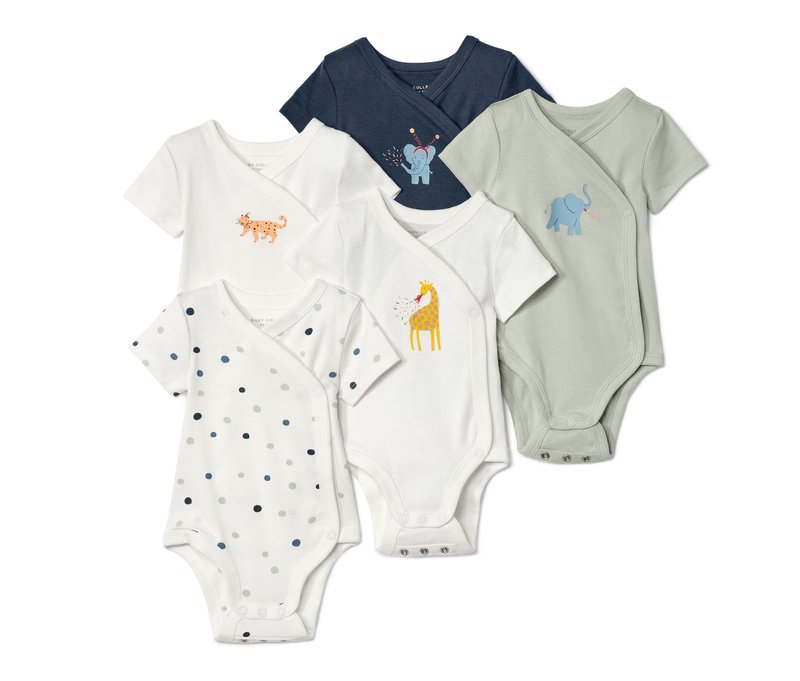 Tchibo - 5 Baby-Bodys mit Mitwachsfunktion - Gr. 74/80 - mintgrün/print