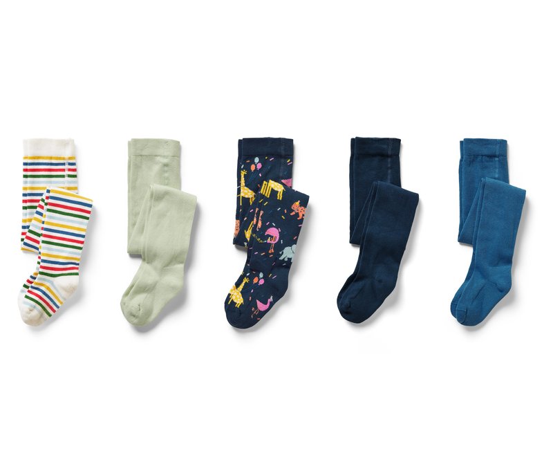 Tchibo - 5 Paar Kinder-Strumpfhosen - Gr. 110/116 - mintgrün/jacquard