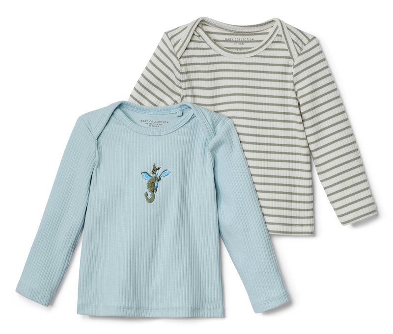 Tchibo - 2 Baby-Langarmshirts mit Rippstruktur - Gr. 98/104 - hellblau