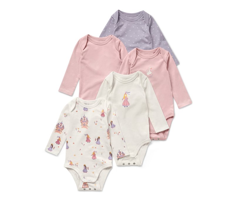 Tchibo - 5 Baby-Bodys mit Mitwachsfunktion - Gr. 98/104 - creme/print