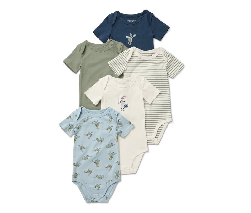 Tchibo - 5 Baby-Bodys mit Mitwachsfunktion - Gr. 50/56 - creme/print