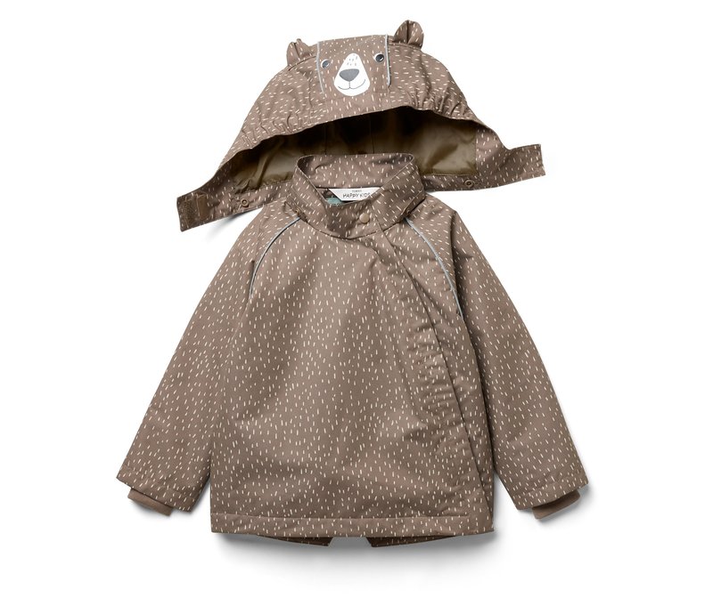 Tchibo - Kinder-Thermo-Regenjacke mit Fleecefutter - Gr. 74/80 - hellbraun/print