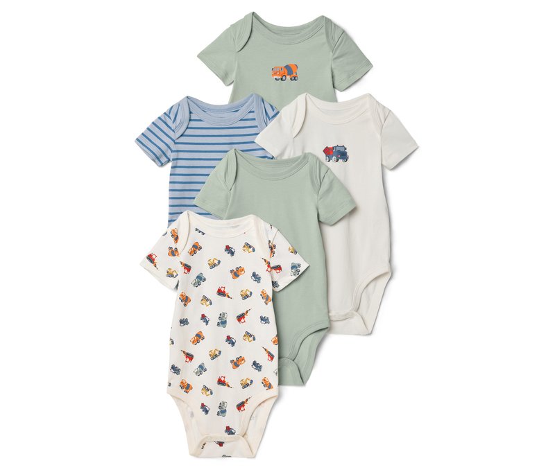 Tchibo - 5 Baby-Bodys mit Mitwachsfunktion - Gr. 50/56 - hellblau/print