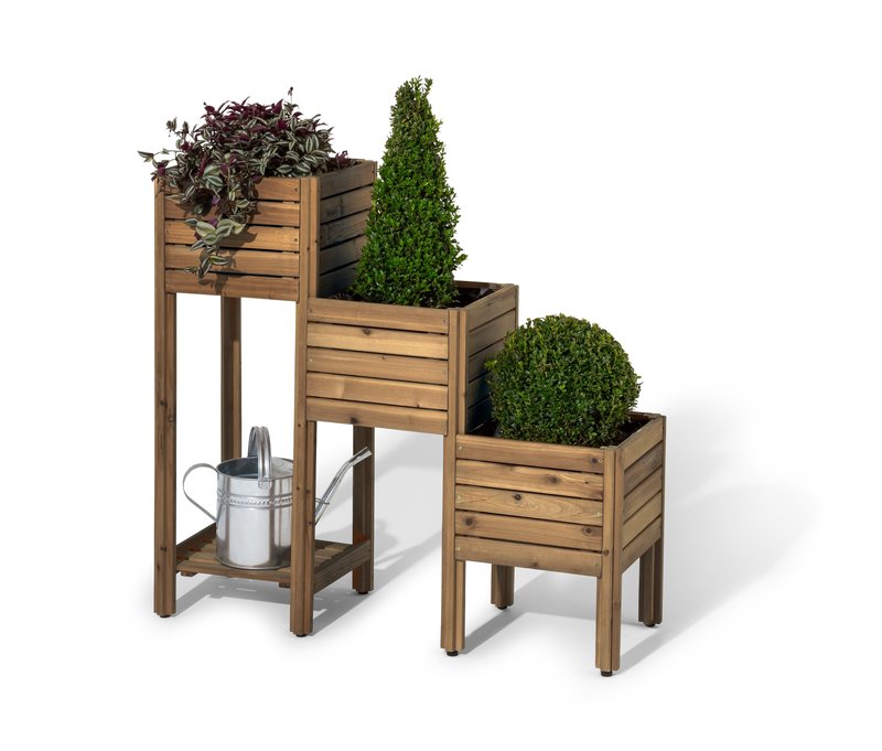 Tchibo - Pflanztreppe »Tinus« mit Regalboden - 110x40x103cm - braun - Holz / Stahl / Polyethylen