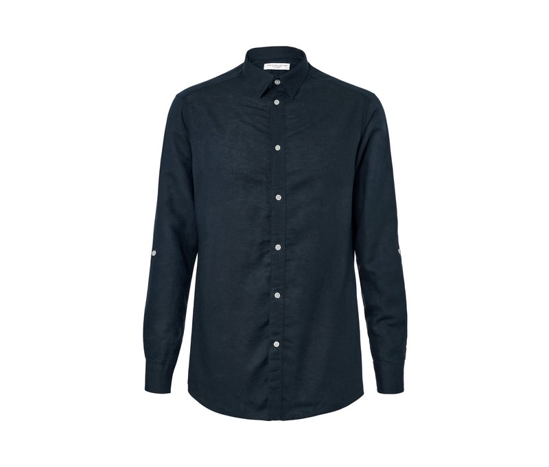 Tchibo - Hemd mit Leinen - Herren - Gr. M - dunkelblau
