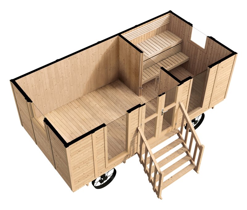 Weka Saunawagon M - 487x243x313cm - schwarz - Holz / Fichtenholz / Glas