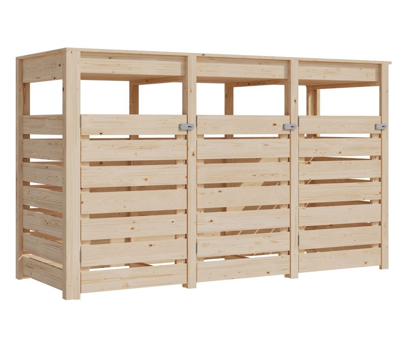 Karibu Mülltonnenbox für 3 Tonnen mit Pflanzdach (3 x 240l) - 238x88x143cm - naturfarben - Fichtenholz