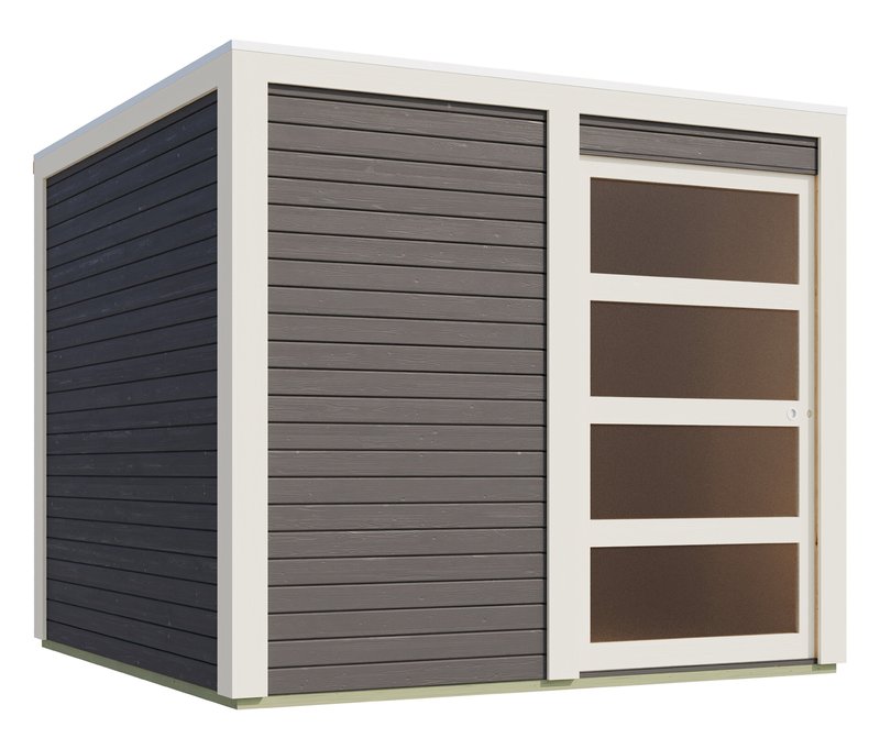 Karibu Gerätehaus »Quentin 1« mit Schiebetür und Dacheindeckung - 246x246x214cm - grau - Fichtenholz / Glas