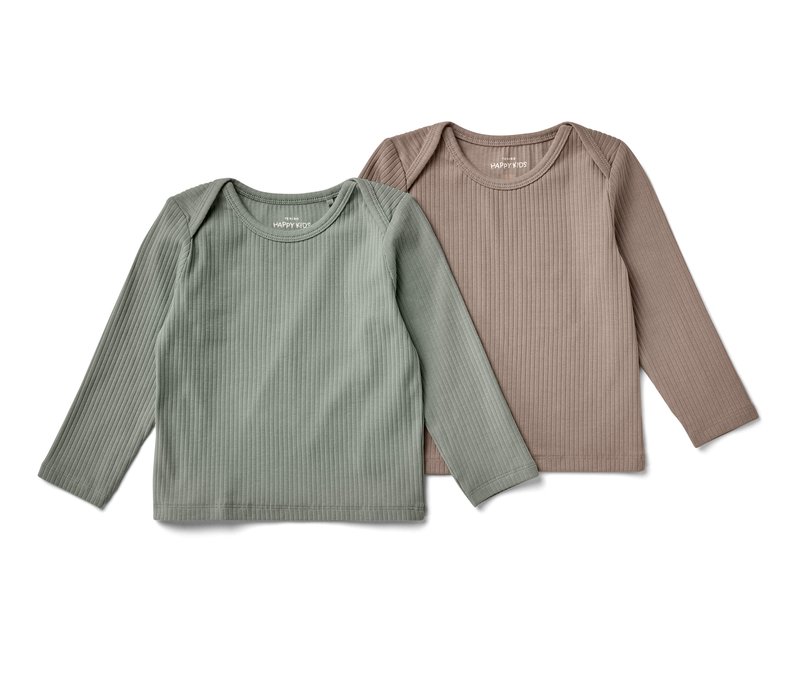 Tchibo - 2 Baby-Langarmshirts mit Rippstruktur - Kinder - Gr. 98/104 - hellbraun