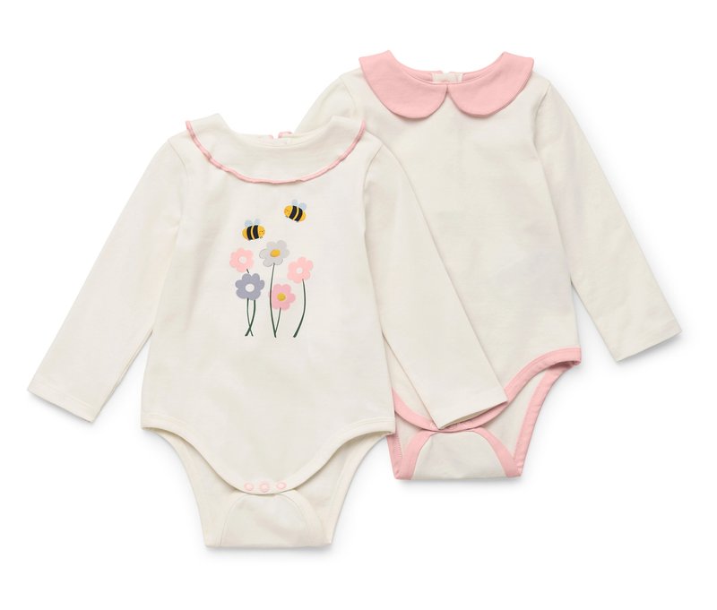 Tchibo - 2 Baby-Langarmbodies mit Kragen - Baby - Gr. 62/68 - hellrosa/print