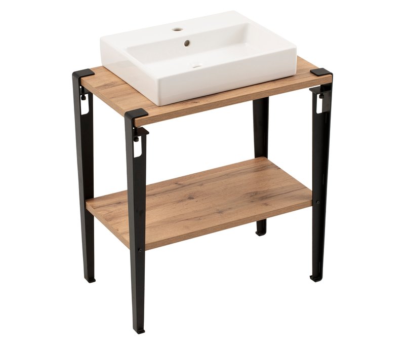Tchibo - WS Waschtisch »Tonder« - 71x45x86,1cm - schwarz - Stahl / Holz / Keramik