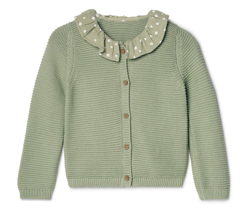 Tchibo - Kinder-Strickjacke - Mädchen - Gr. 122/128 - olivgrün/geblümt