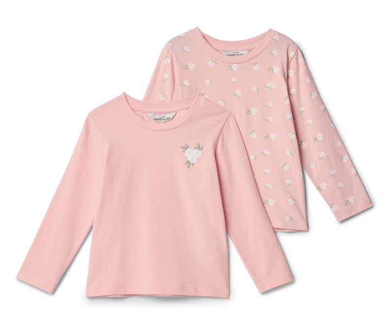 Tchibo - 2 Kinder-Langarmshirts - Mädchen - Gr. 122/128 - hellrosa/geblümt