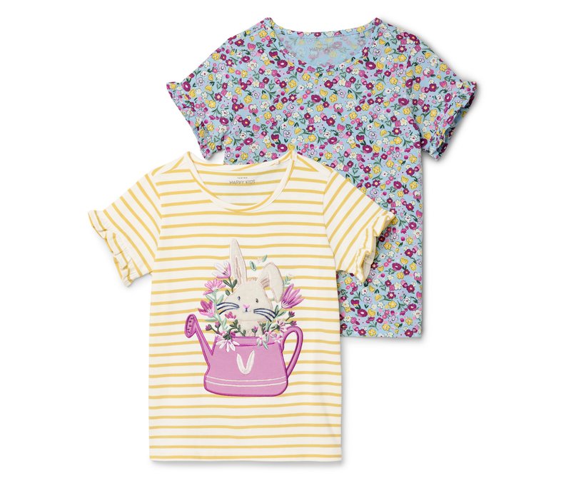 Tchibo - 2 Kinder-T-Shirts mit Applikation - Mädchen - Gr. 98/104 - blau