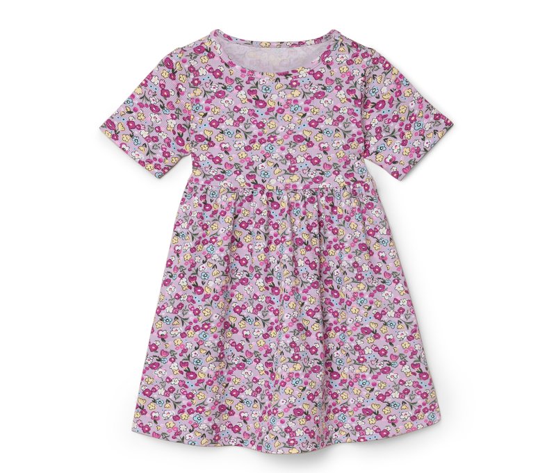 Tchibo - Kinder-Jersey-Rippkleid - Mädchen - Gr. 122/128 - lila/geblümt